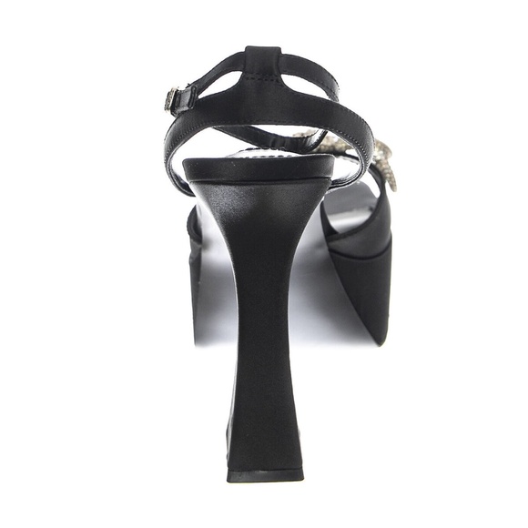Steve Madden Black Satin Platform Heels with Silver Bow Accents “Darla” - Picture 5 of 8